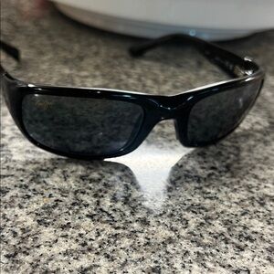 Maui Jim Glossy Black Wrap Sunglasses with Dark Lenses